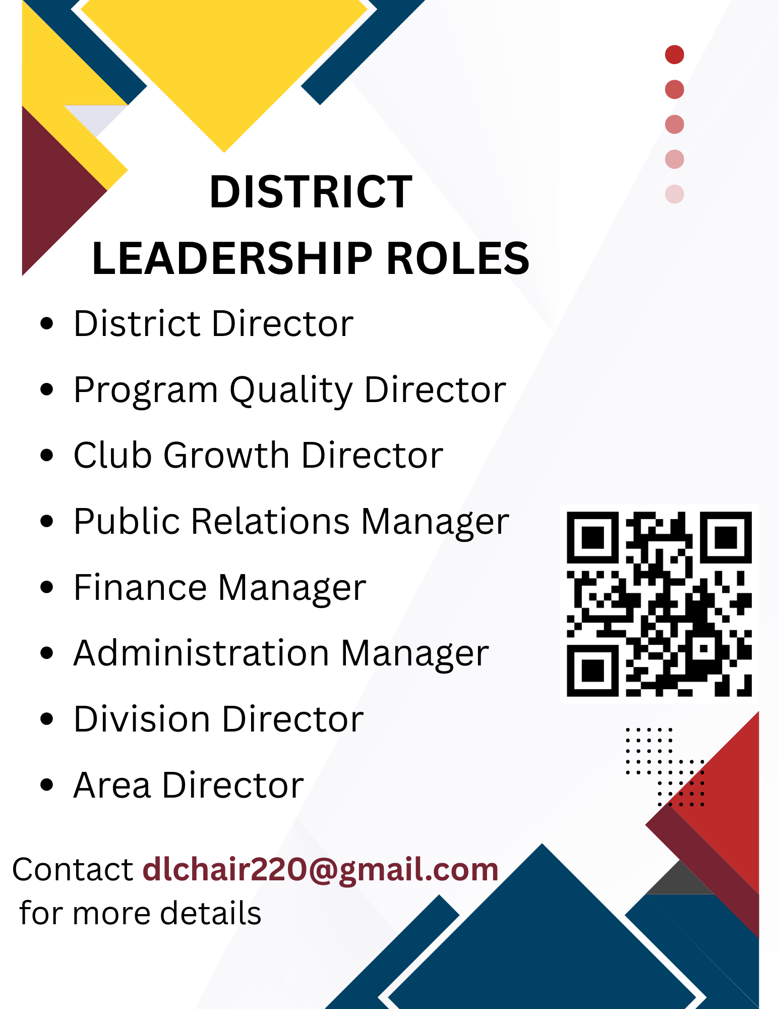 District Leader Roles Flyer with QR Code